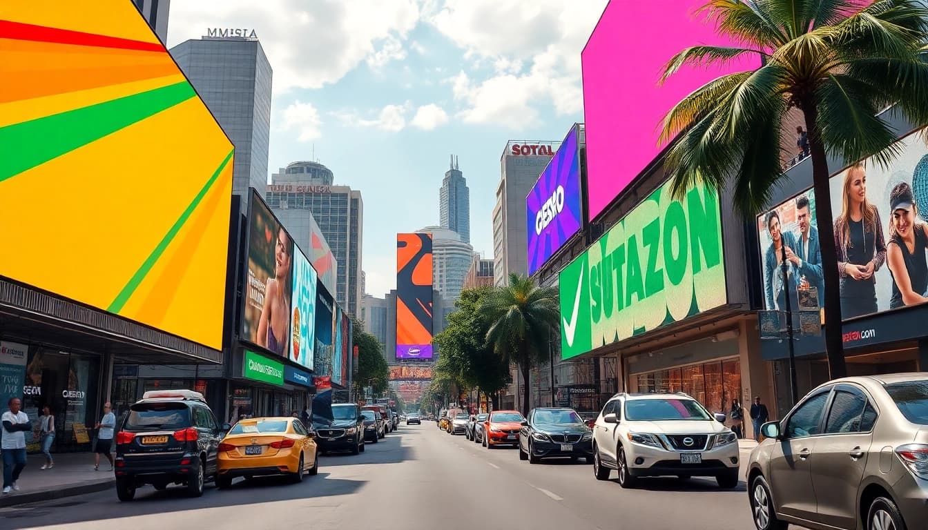 Renta de Espectaculares en Guadalajara mostrando vallas publicitarias vibrantes que atraen atención en un entorno urbano concurrido.