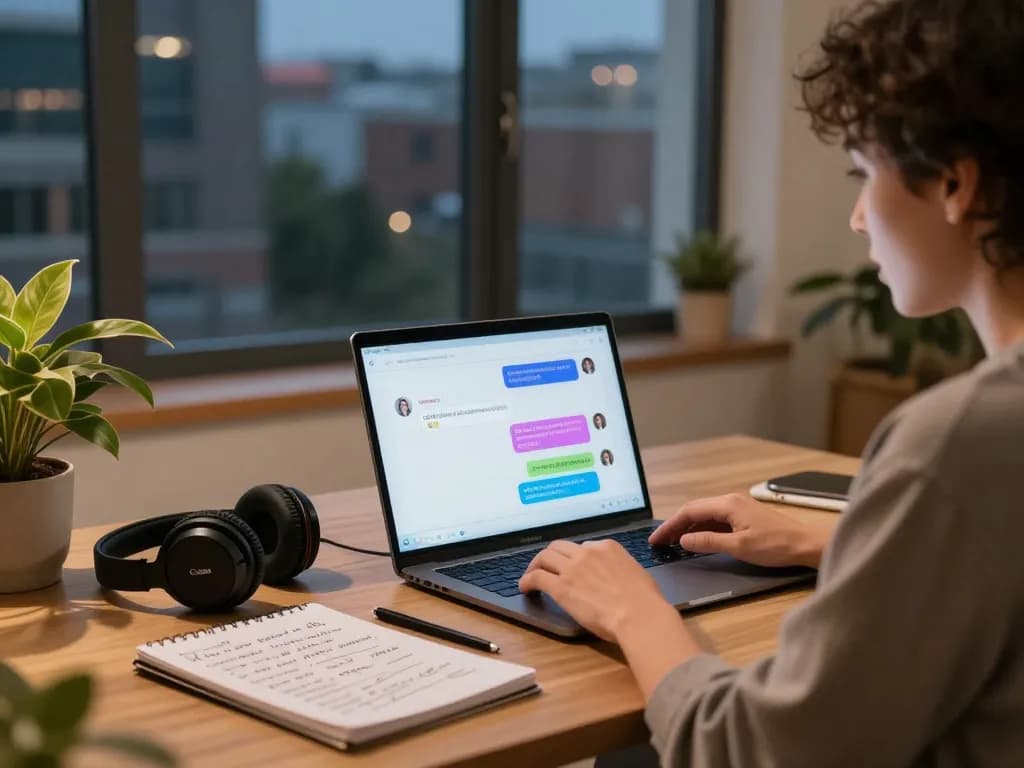Engaging interaction with sex AI chat application in a modern workspace.