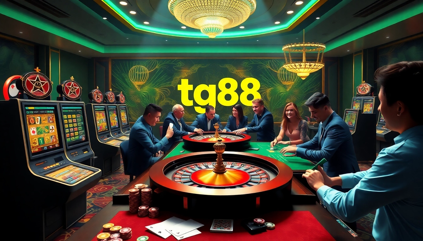 High-stakes gaming on the tg88 platform with vibrant slot machines and live dealer action.