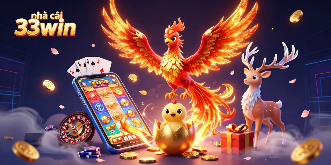 Engage with nhà cái 33win through an exciting 3D casino illustration featuring vibrant gaming elements.