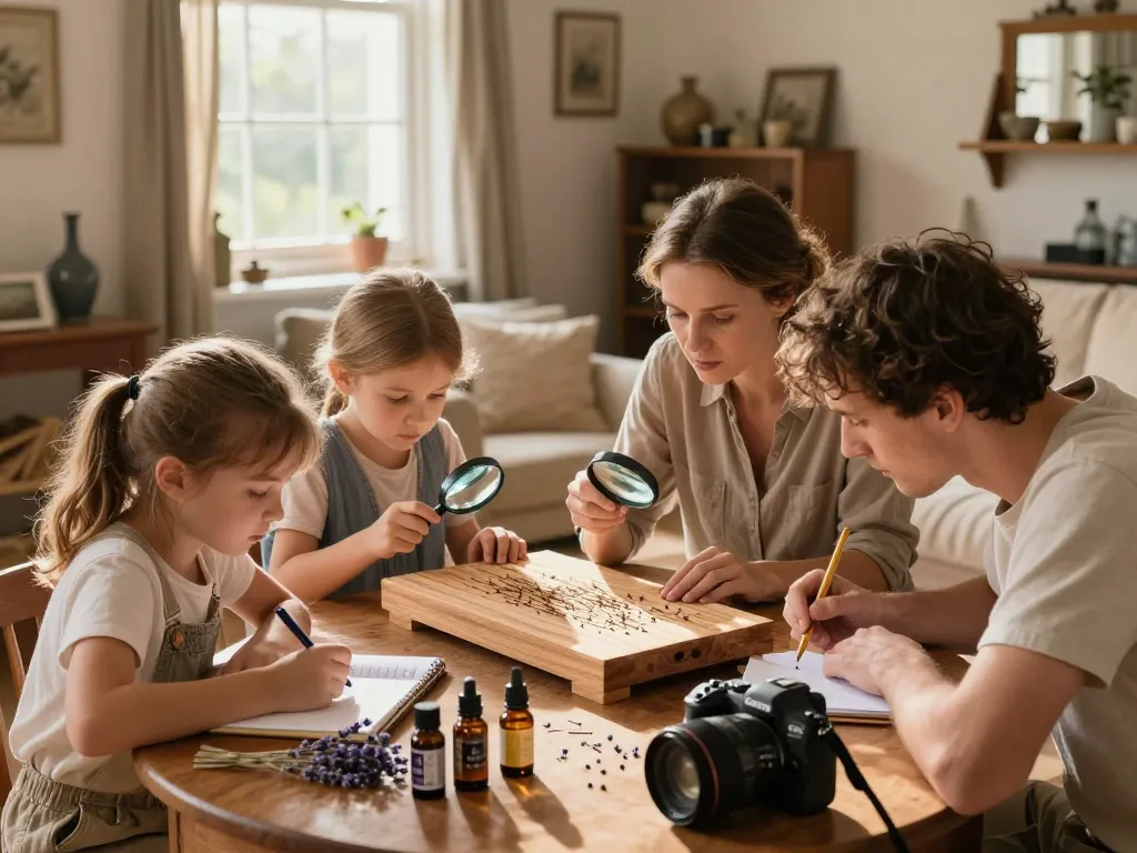 Famiglia che indaga su mobili per tarli del legno come eliminarli utilizzando rimedi naturali.