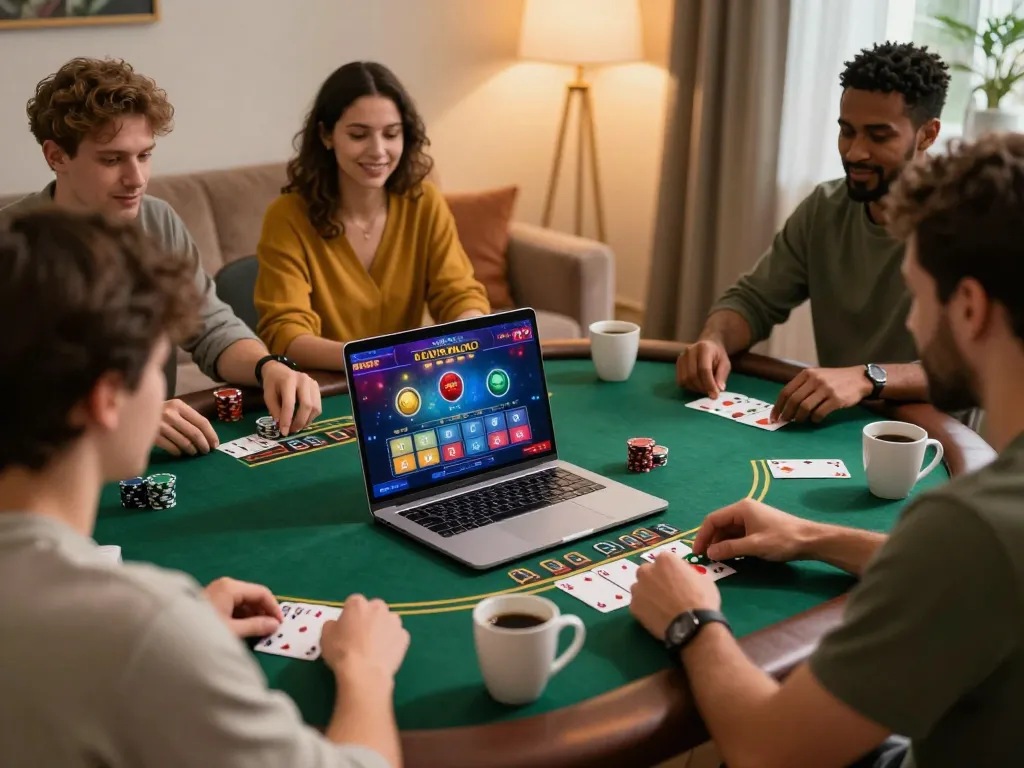 Players enjoying a live dealer game on DA88 from a stylish home setup, showcasing excitement and strategy.
