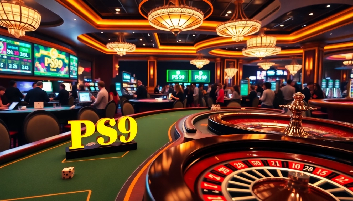 Experience the thrill of PS 99 with poker chips and casino tables in a luxurious setting.