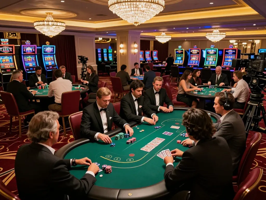 Engaging poker gameplay at MB66 casino, vibrant atmosphere with players enjoying strategic bets and dynamic action.