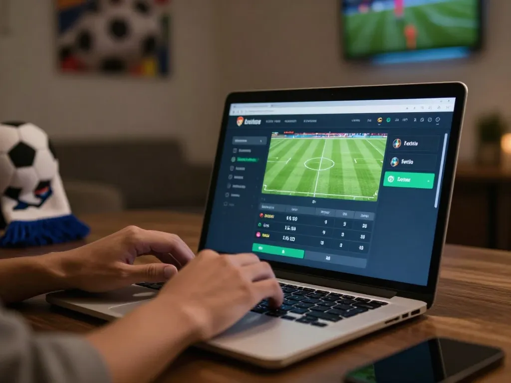 Engaging in nhà cái bóng đá 388bet online betting with live match odds on a laptop.