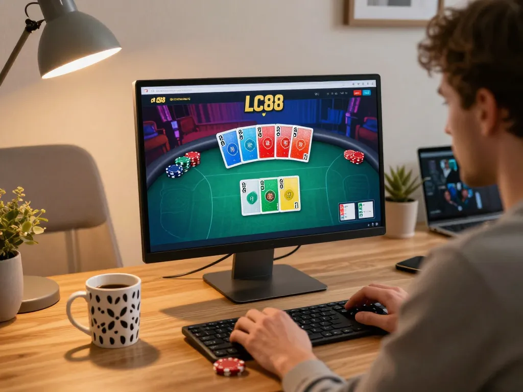 Engaging online poker gaming session on LC88 platform, showcasing player strategies and focused gameplay.