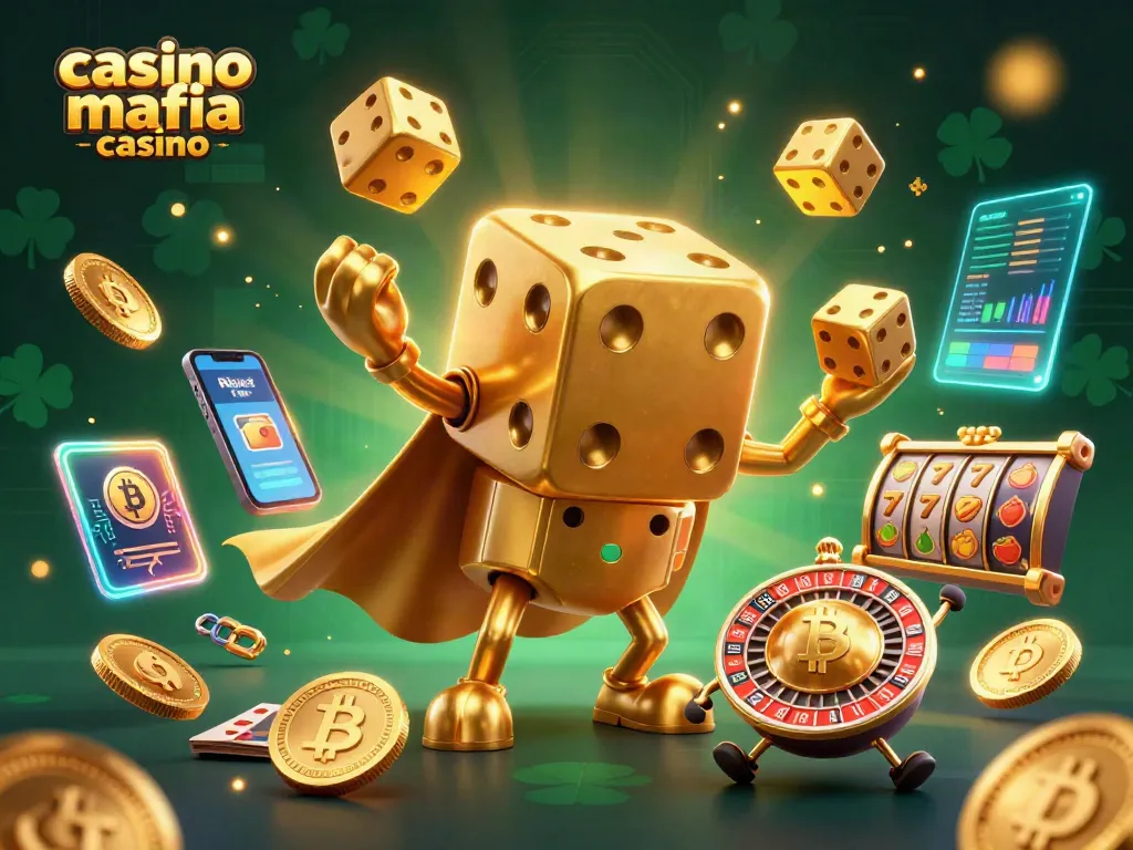 Engage with casino mafia casino gaming adventures featuring golden dice and vibrant slot elements.