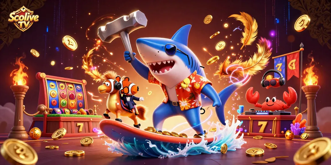 Socolive TV showcases a dynamic 3D casino scene with cartoon characters and vibrant gambling elements.