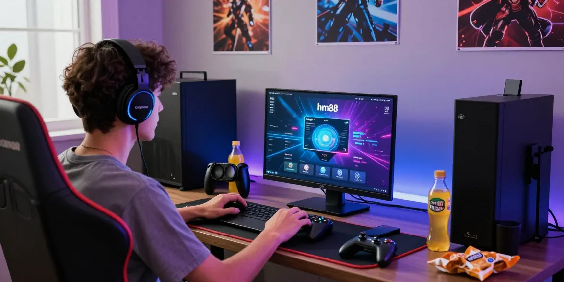 Engaging online gaming setup with hm88 interface displayed, vibrant atmosphere.