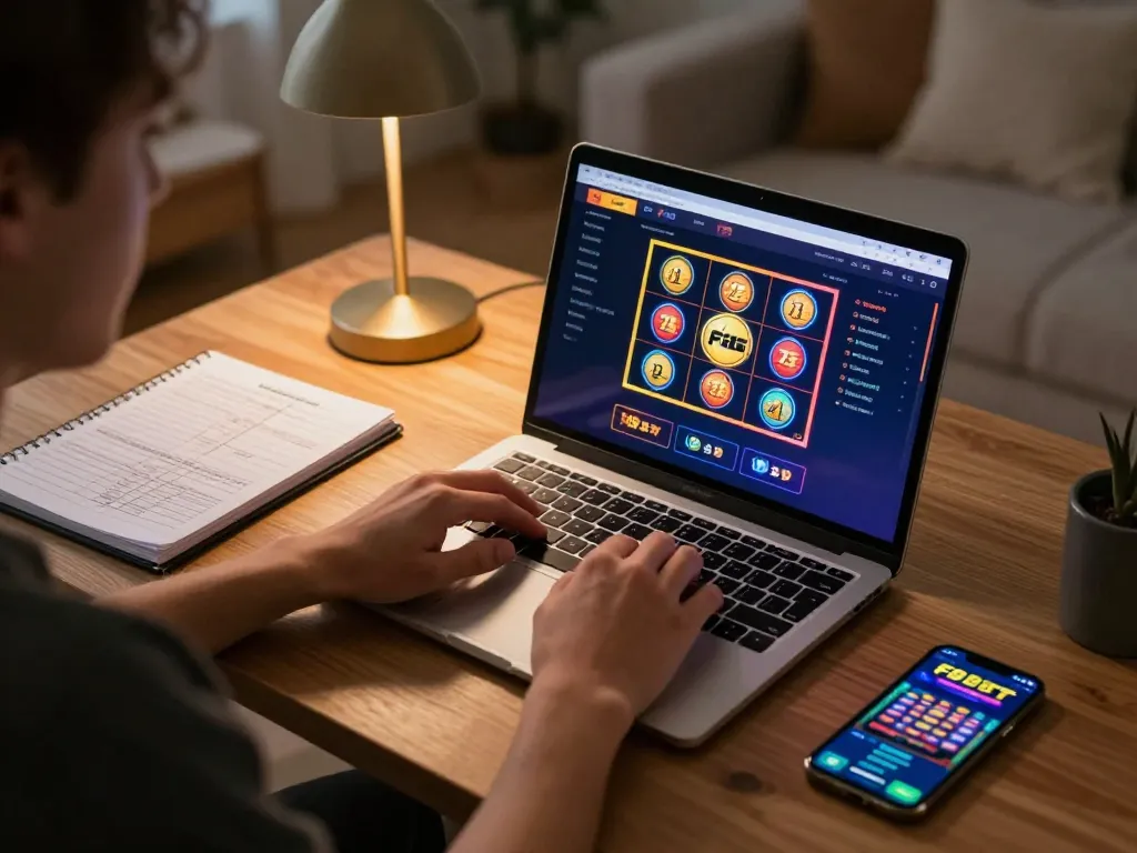 Experience thrilling gameplay with F8 BET via a cozy home gaming setup showcasing dynamic online slots.