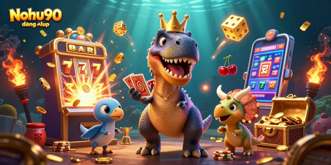 Experience the excitement of Nohu90 đăng nhập with our vibrant casino illustration showcasing thrilling jackpots and action.