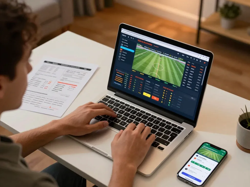 NET88 user engaging in online sports betting from home with vibrant interface.