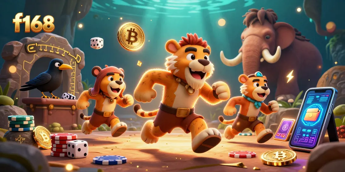Experience thrilling gaming action at f168 with a vibrant prehistoric casino scene.
