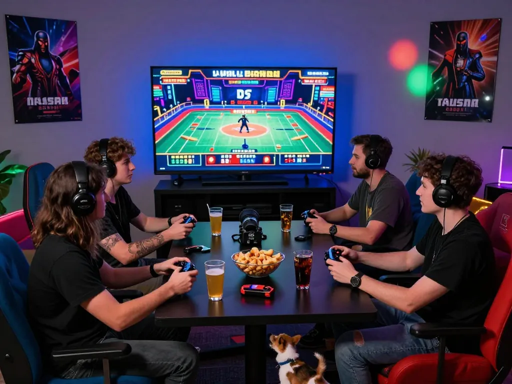 Exciting gaming party atmosphere with friends enjoying online casino games from https://tt888.de.com, showcasing lively interaction and vibrant lighting.