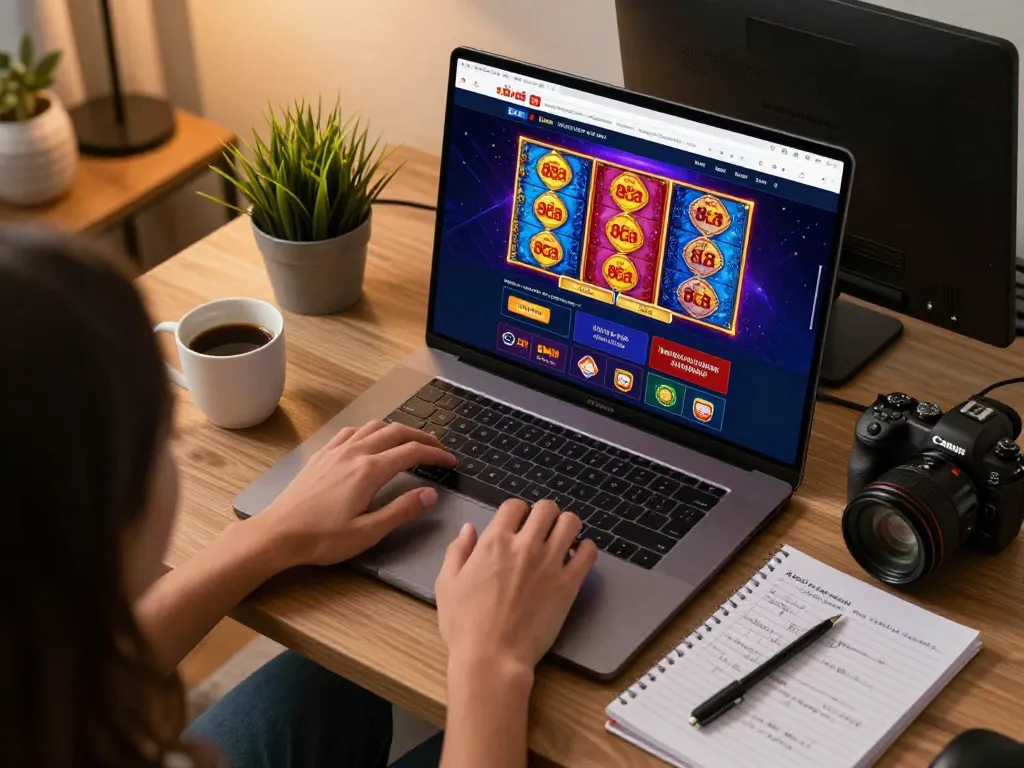 Player engaging with nhà cái 88aa platform on laptop, showcasing mobile casino gaming action.
