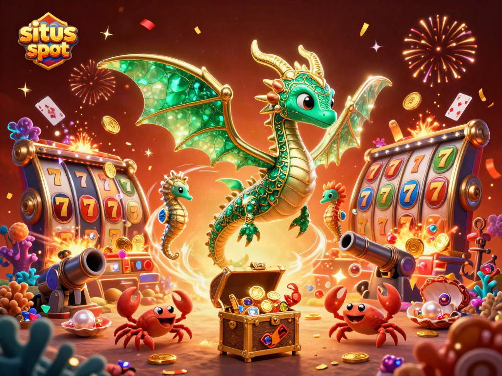 Engage in situs slot excitement with vibrant underwater treasures and a fantasy sea dragon scene.