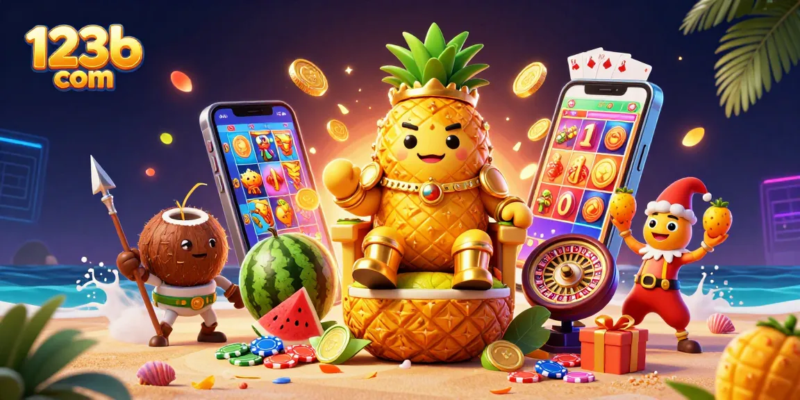 Engage in thrilling gameplay at 123b com with our vibrant beach casino scene featuring unique characters and energetic game elements.