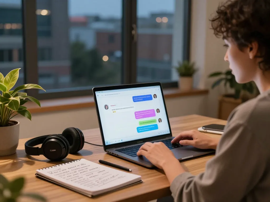 Engaging interaction with sex AI chat application in a modern workspace.