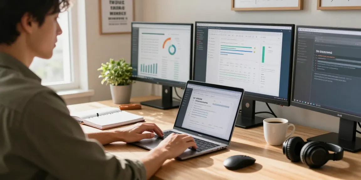 Efficient workspace with WPS Download interface on laptop screen, productivity tools and sunlight ambiance.
