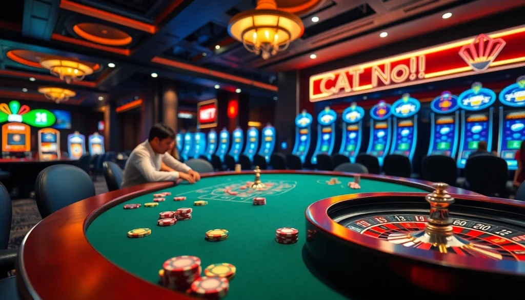 Experience thrilling gameplay at Nhà cái F168 with poker chips and roulette wheels.