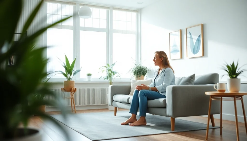 Therapist helping a client manage stress and anxiety in a calm office environment.