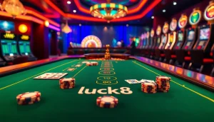Experience high-stakes action at luck8's vibrant casino tables, featuring roulette and blackjack.