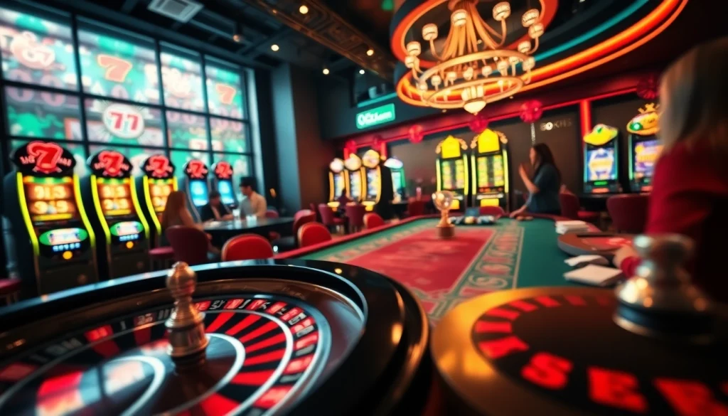 Experience the excitement of trang chủ 555win with a vibrant casino scene showcasing engaging games and a trustworthy atmosphere.