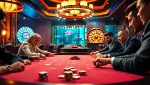 Engaged players at a luxurious table showcasing the excitement of nhà cái mmoo's high-stakes poker game.
