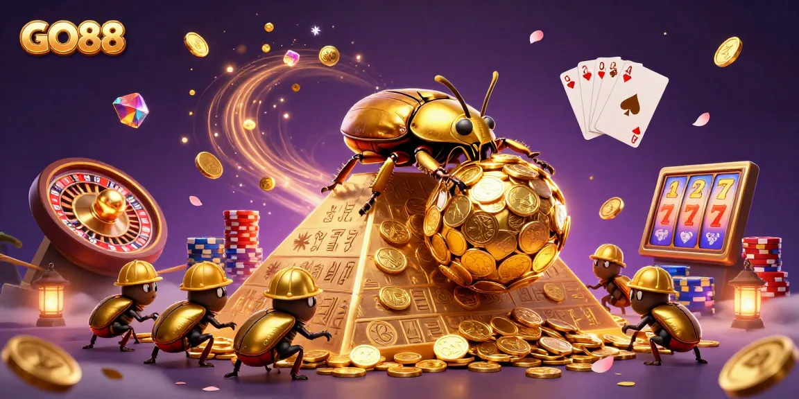 GO88 offers thrilling gaming opportunities with its vibrant casino-themed 3D illustration.