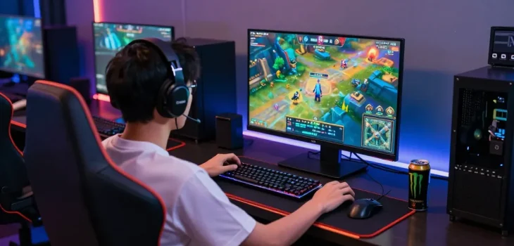 Pengguna megawin88 sedang bermain game online dengan antusias dalam suasana yang penuh energi.